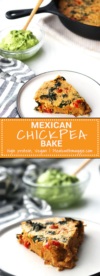 a long image of chickpea bake with text.