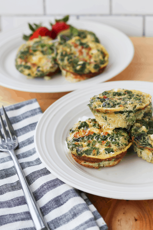 These Mediterranean egg bites are the perfect food to start off your day. With under 100 calories and 7 grams of protein, these bites are a nutrient powerhouse and will keep you feeling full until lunch | Mealswithmaggie.com