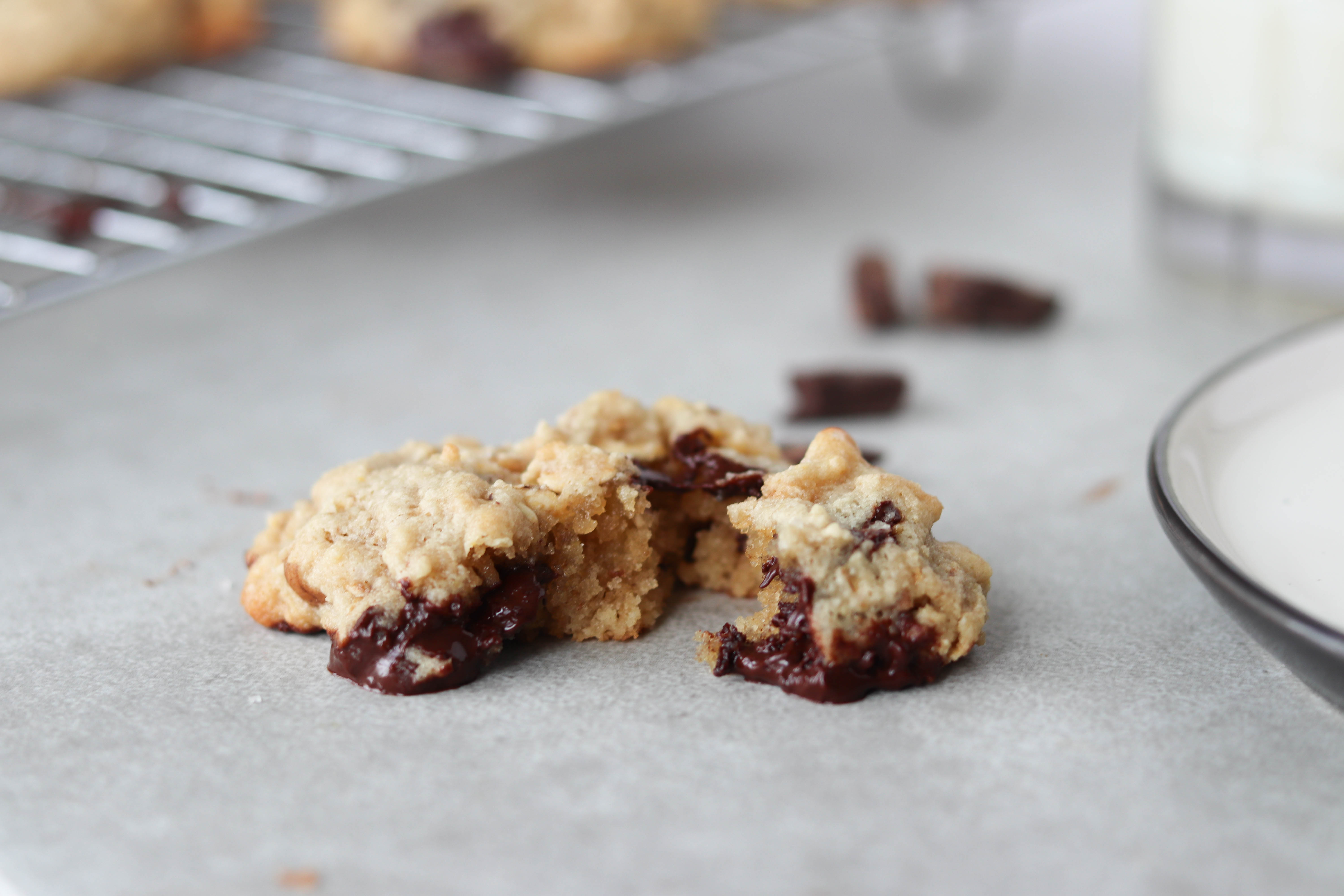 a cookie spread apart on a the counter.