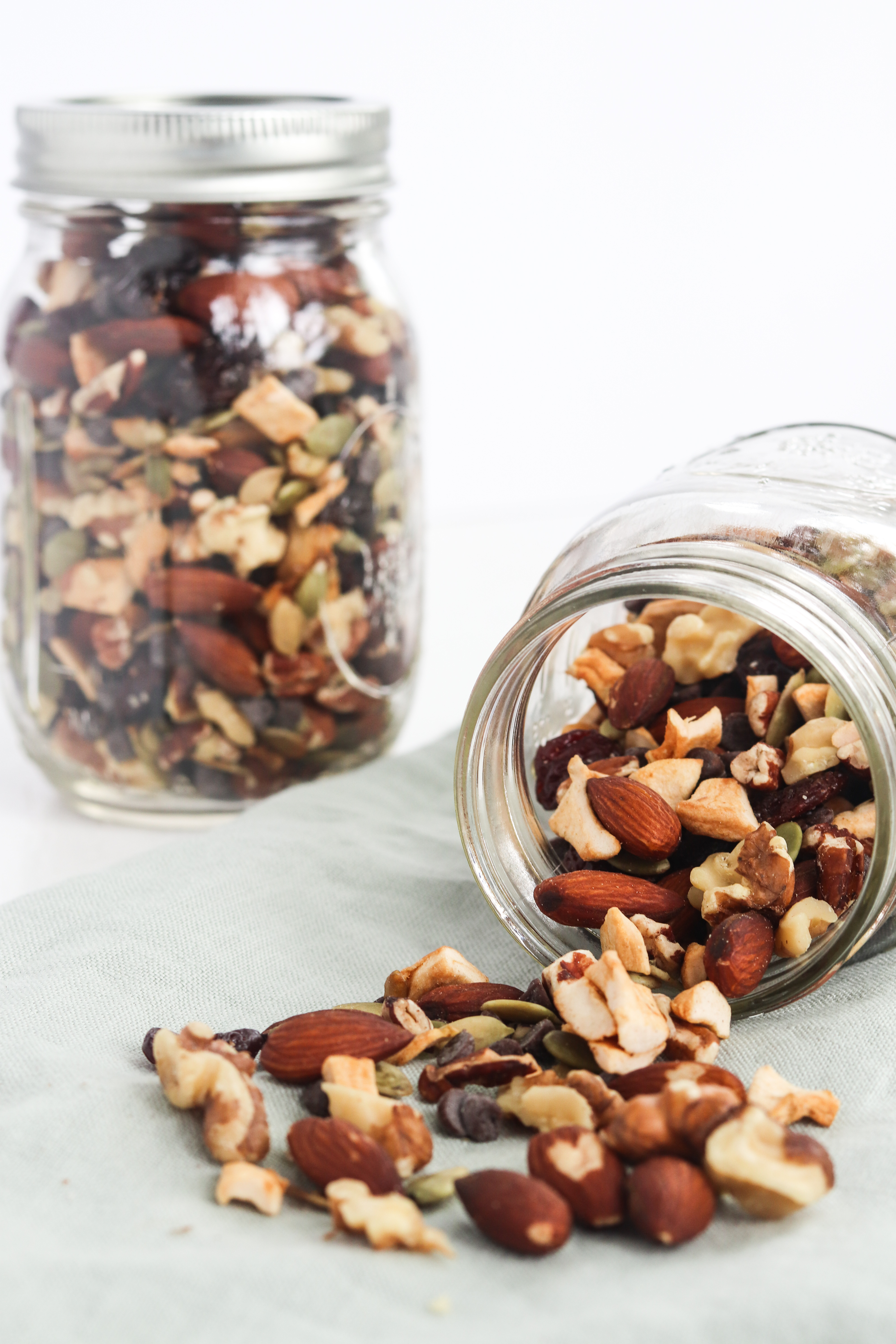 Trail mix on a dish towel.