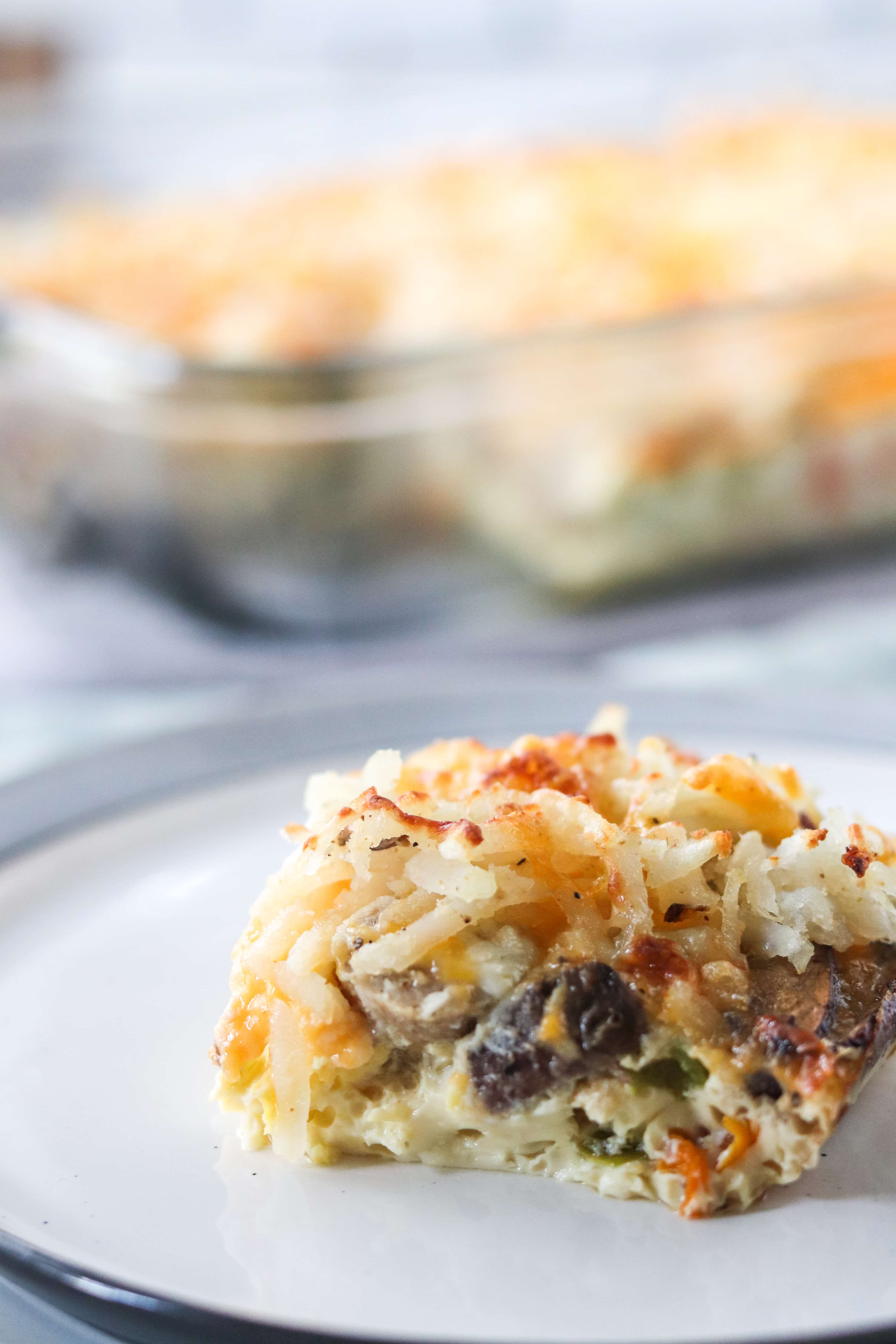 protein breakfast casserole on a plate. 