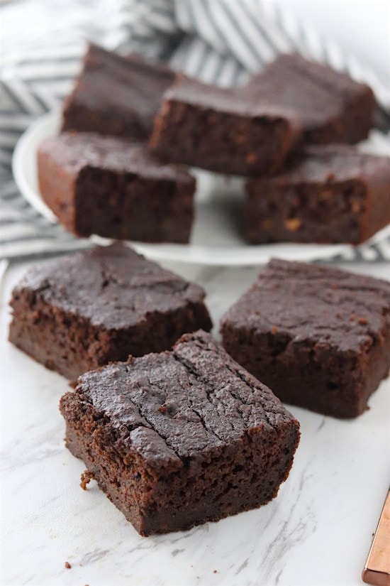 brownies on a plate with a towel